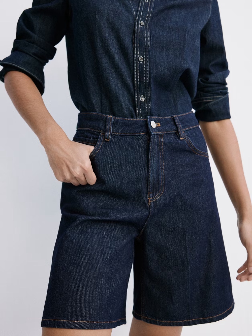 Mango Dark Blue Denim Boyfriend Bermuda Shorts